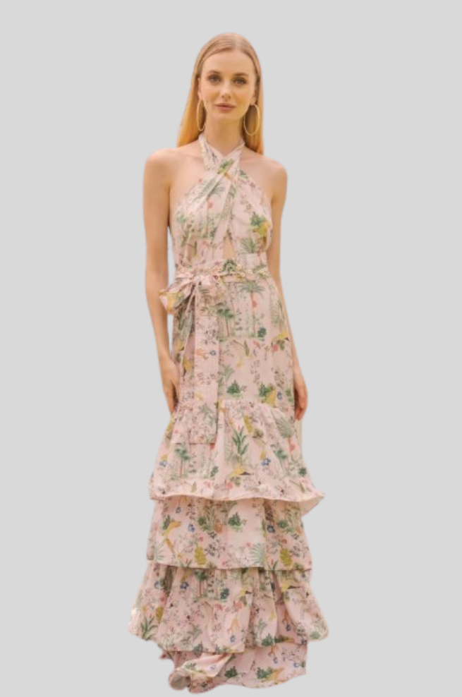 Rosa Pistacho Garden Chinoiserie dress